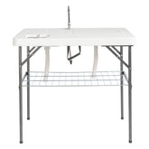 HAOYYE White Foldable Outdoor Fish Cleaning Table Rectangular HDPE Surface with Barbed Wire Mesh Heavy Duty Portable Processing Station for Backyard BBQ Camping Fishing Cleaning Cutting and Food Prep